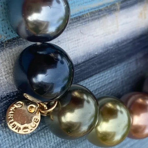 Charter Club Multicolor Faux Pearl Stretch Bracelet 14mm - Picture 3 of 6